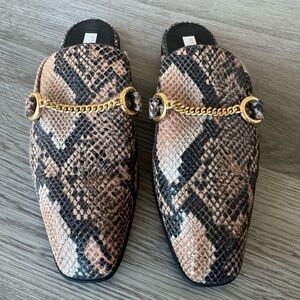 Stella McCartney Snake Print Mules with Gold Chain